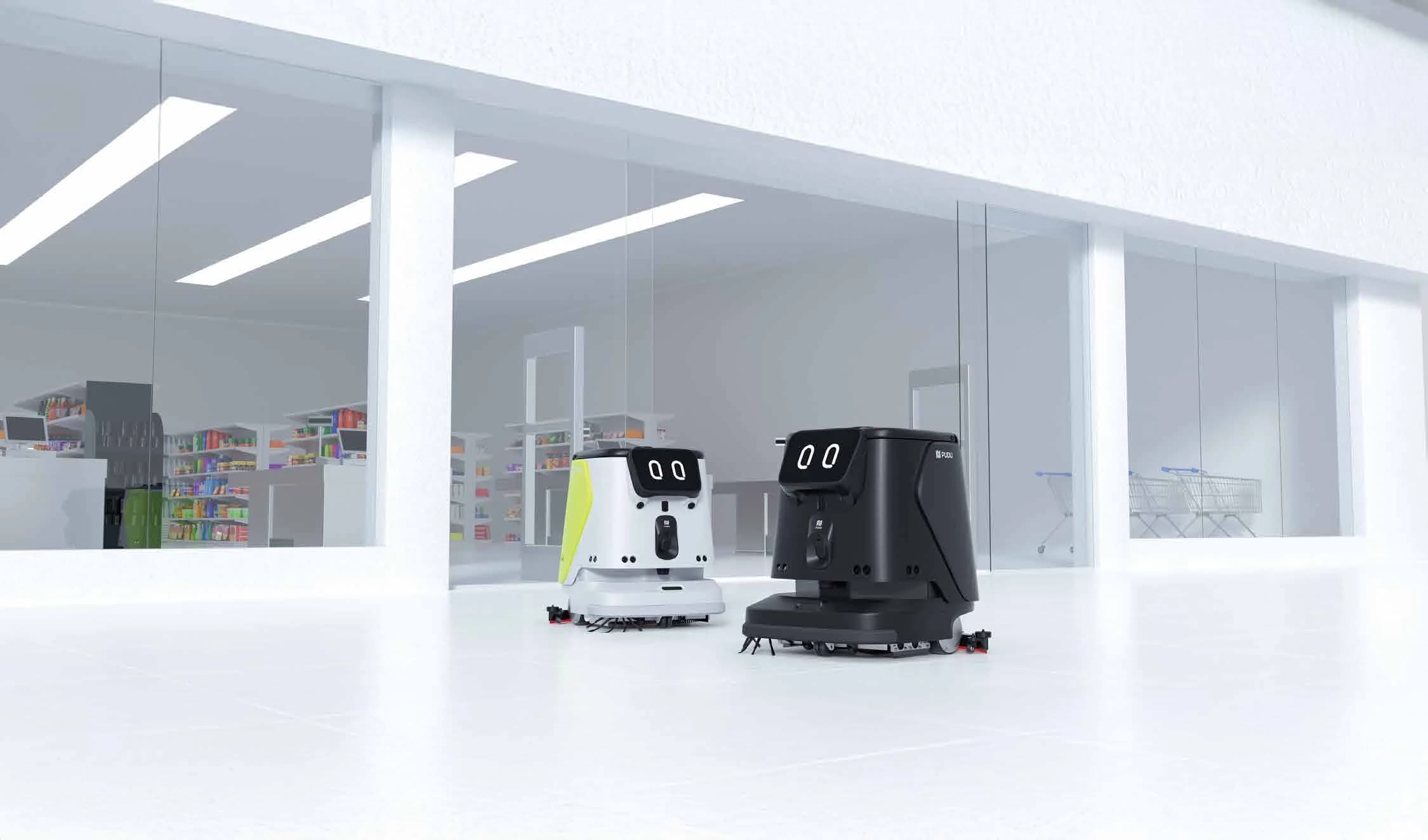 PUDU CC1 et CC1 Pro dans un espace commercial — visuel officiel PUDU Robotics